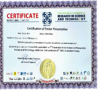 Certification of Poster Presantation - Istanbul - Turkey 14-March 2016