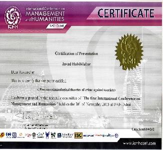 CERTIFICATE International Conferance On MANAGEMENT and HUMANITIES Nomember 2015 at  UAE-Dubai